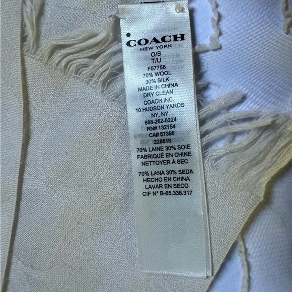 Coach Signature Cherries Print Wrap Scarf Wool & Silk Cream Color - Picture 5 of 6